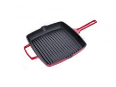 28cm Red Enameled Square Cast Iron Grill Pan