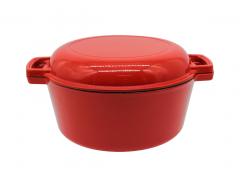 5QT 2 in 1 Red Enameled Cast Iron Combo cooker