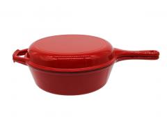 3QT 2 in 1 Red Enameled Cast Iron Combo Cooker