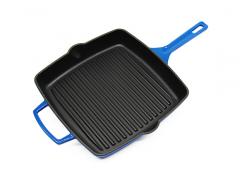 28cm Blue Enameled Square Cast Iron Grill Pan