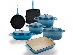 11pcs Blue Enameled Cast Iron Cookware Set