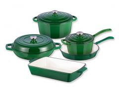 8pcs Red Enameled Cast Iron Cookware Set