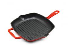 28cm Red Enameled Cast Iron Grill Pan