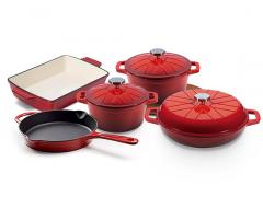 8pcs Red Enameled Cast Iron Cookware Set